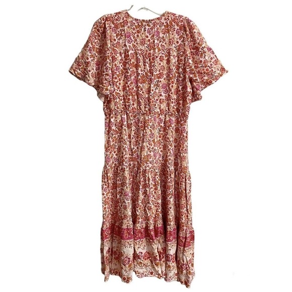 Salty Bright Dress Womens Sz 12 Pink White Floral Boho Tiered Rayon Maxi… - Picture 2 of 8